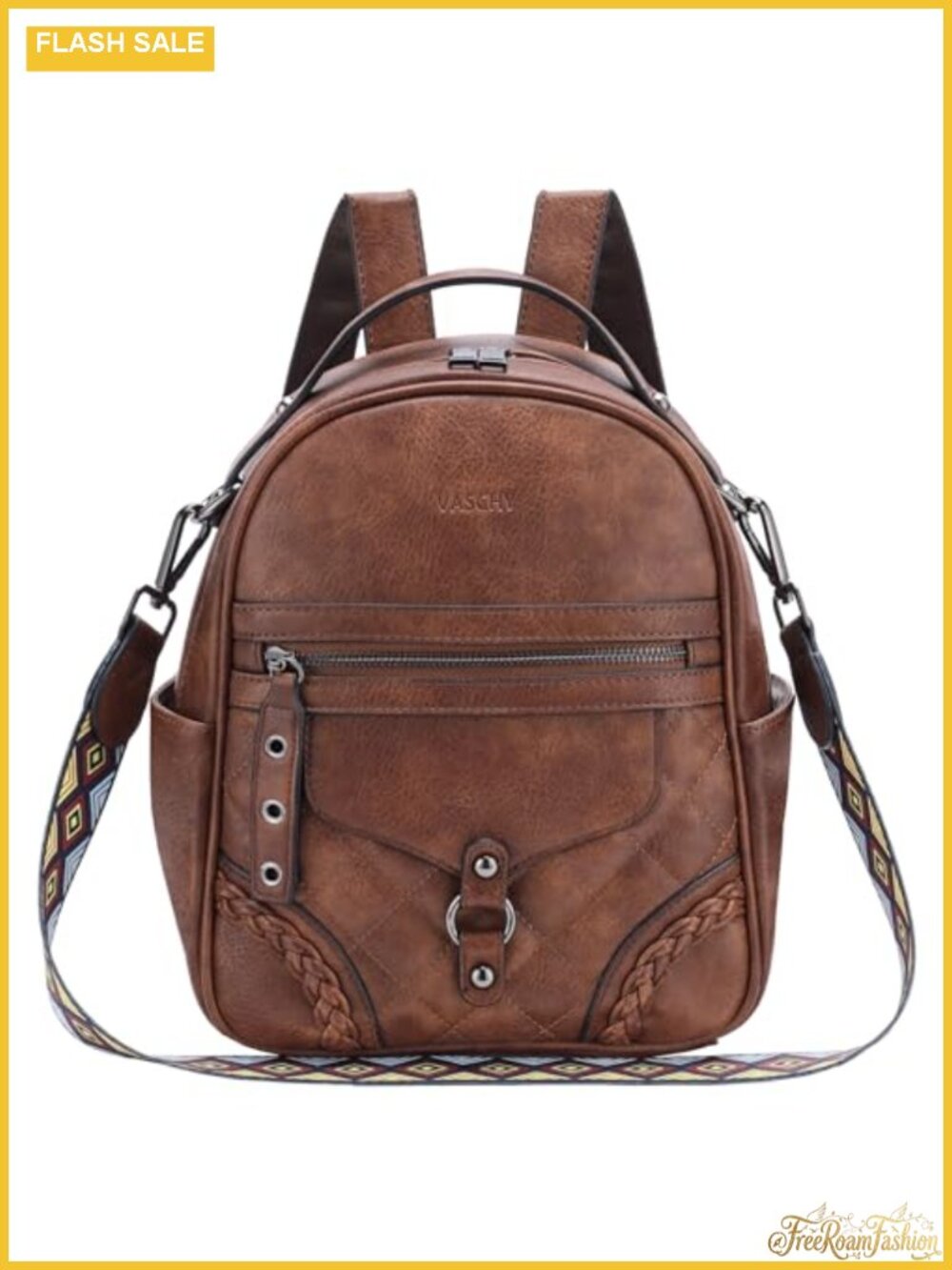 VASCHY Small Backpack Purse Women Vegan Leather Mini Backpack Guitar Strap